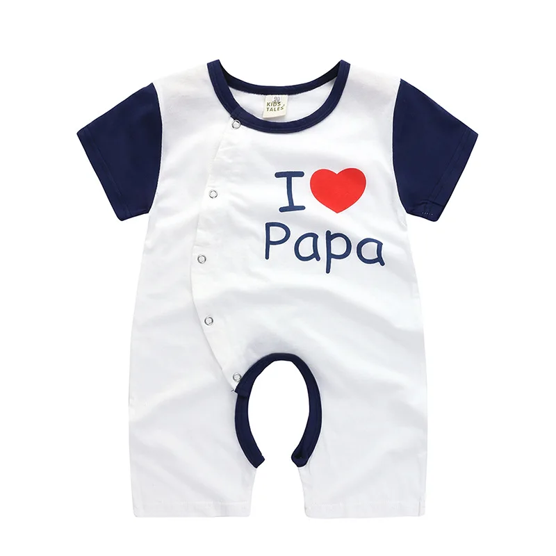 Short Sleeve Cotton Print Pattern Toddler Jumpsuit for Baby Fashion Professional Custom Baby Clothes I Love Mama Papa Clothes