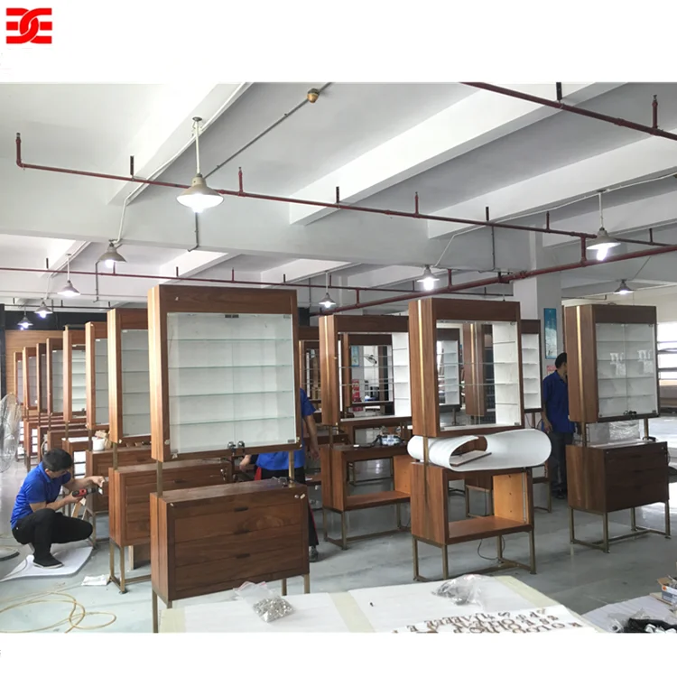 EXCEL Customized Jewellery Store MDF Wood Cabinet Antique Base With Frameless Glass Display Showcase