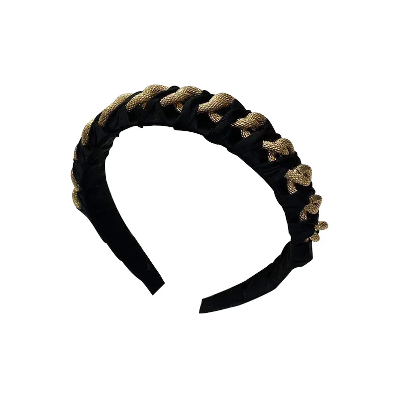 South Korea Retro Chain Hairband High-grade Wide-brimmed Metal Hand Winding Hairpin Fashion Socialite Headband Female