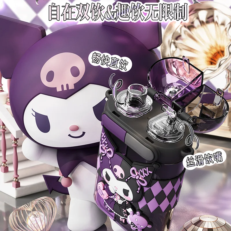 Yubon new sanrioed anime water cup kawaii melody cinnamoroll Double Drink with straw Portable Square Large Capacity Water Bottle