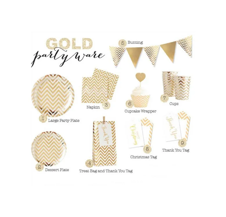 
Hot Sale Fashion Wave Pattern Printing Woodland Dessert Disposable Party Tableware Set 