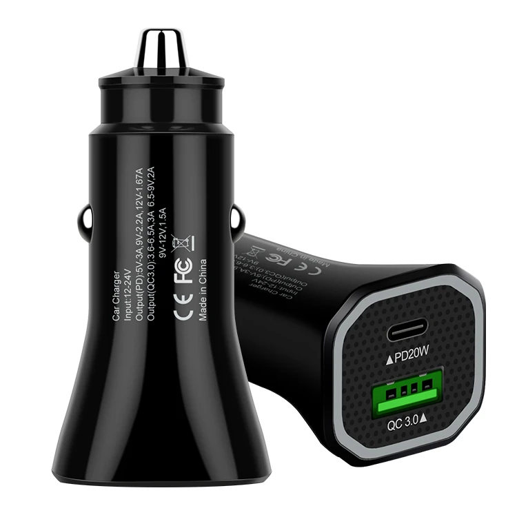 2021 Usb Typc-c 2 Ports Aluminum Alloy 20w Pd 3.0 Dual Usb Quick Charging Adapter Car Charger