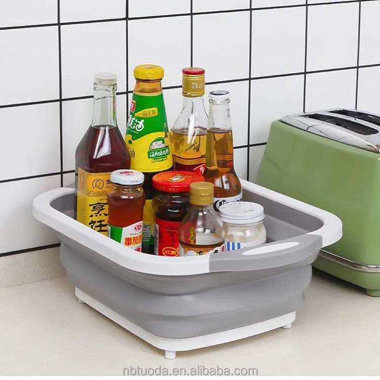 Collapsible Camping Cutting Board Foldable Camping Dishes Space Saving 2 in 1 Multifunction Storage Basket for BBQ Prep Picnic