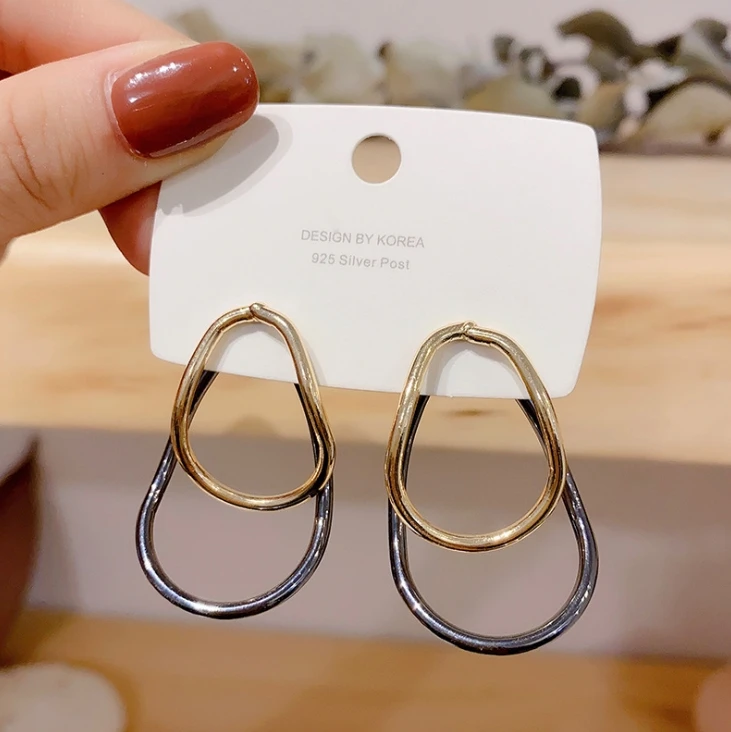 
S925 silver post design gold and silver art irregular geometric shape earrings 