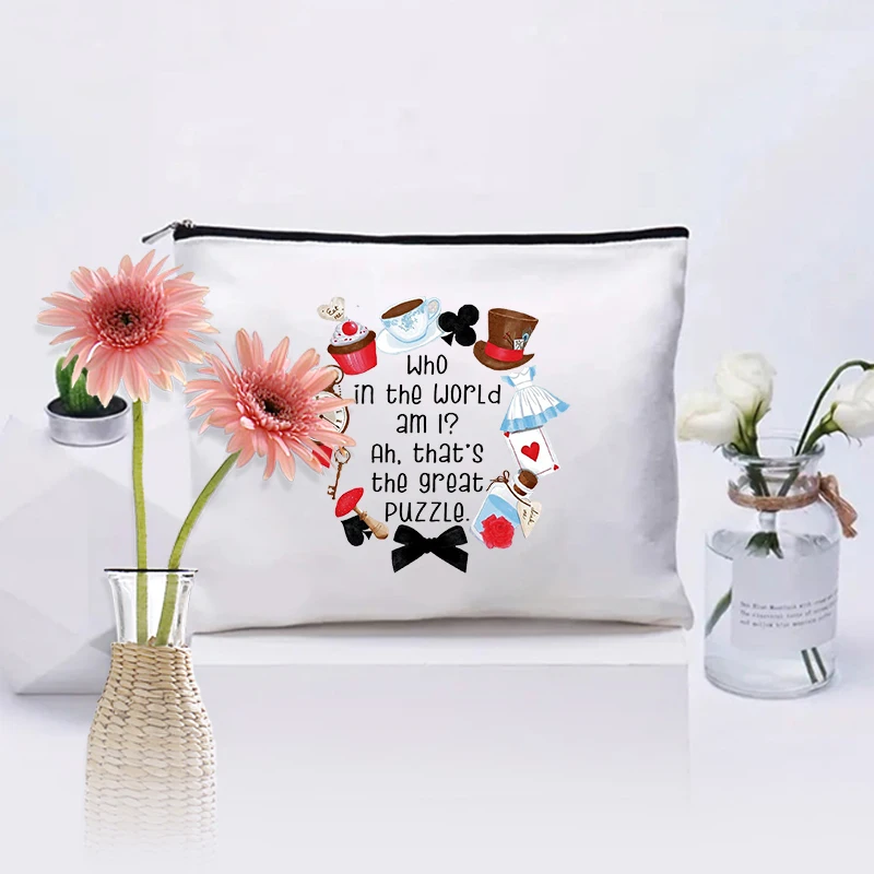 1 pc Who In The World Am I pattern Personalized Makeup Bag Travel Toilet Storage Bag Cosmetic Pouch bachelorette best gifts