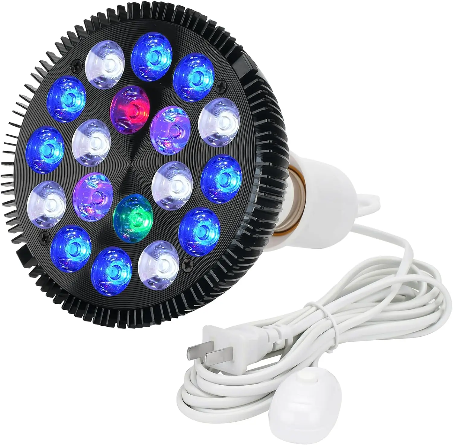 LED Aquarium Lights Bulb 18W Saltwater Fish Tank Light Full Spectrum Aquatic Plants Grow Lamp Refugium Light with UV Blue White