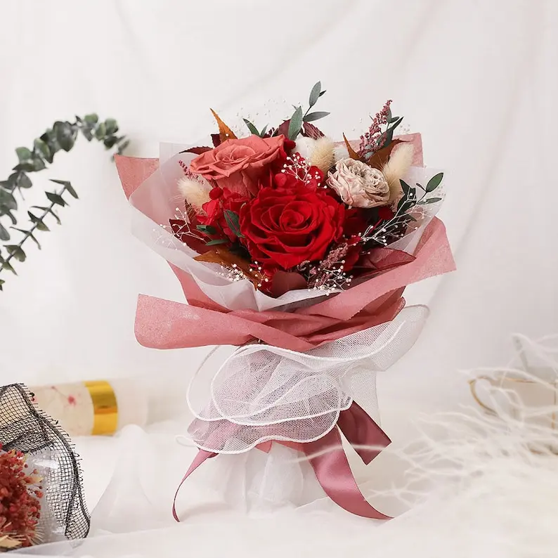 Yunnan Factory Wholesale Valentine Day Gift 2025 Preserved Roses Flowers Bouquet Big Size With Customized Color
