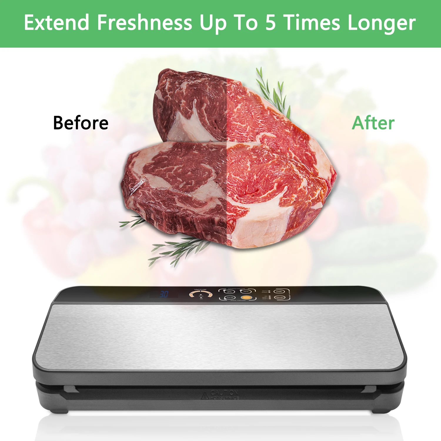 Super Powerful Electric Food Vacuum Sealer Stainless Steel for Household Use Extends Lifespan of Food Five Times