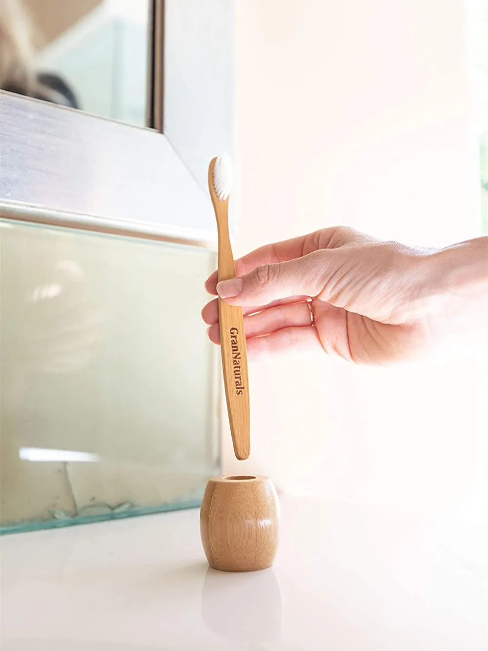 Bathroom Accessory Toothbrush Mini Holder Stand Eco-friendly Bamboo Wooden Toothbrush Holder