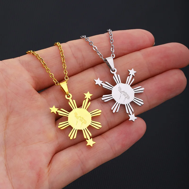 European and American fashion titanium steel smooth gold Philippine map modeling necklace unisex couple necklace