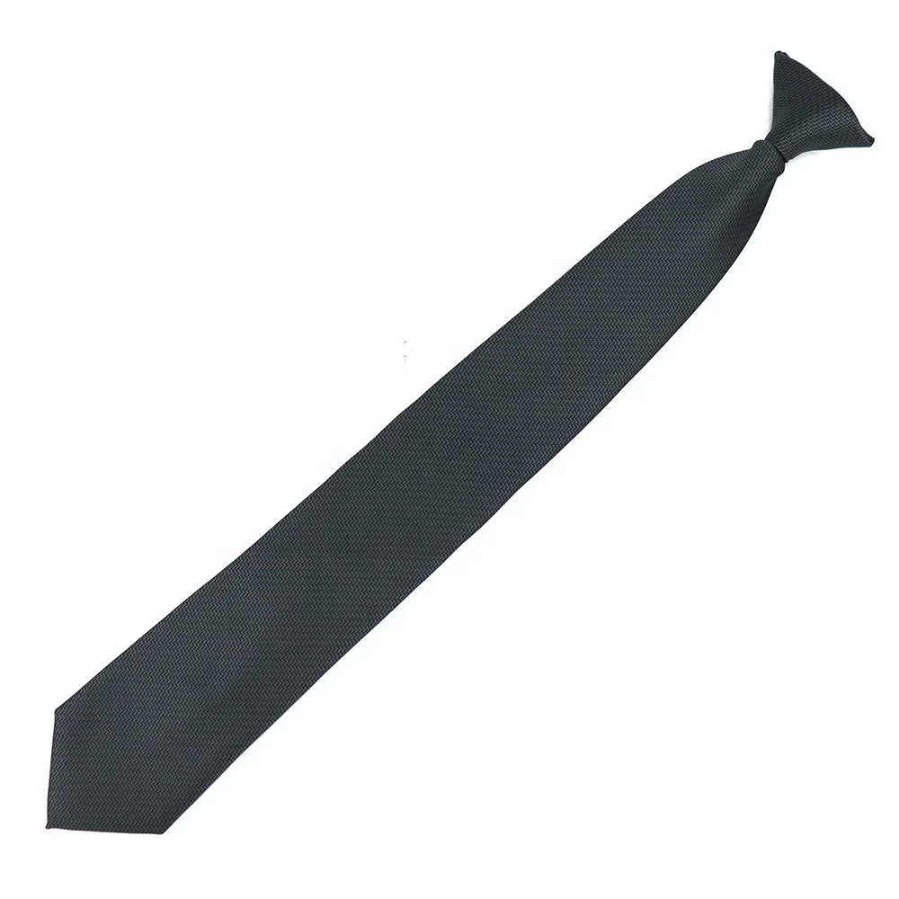 New Fashion Custom Designer Dark Gray Security Tie Polyester Mens Cheap Geometric Striped Clip on Neck Ties