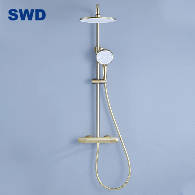 Rain Hot Cold Bathroom Brushed Gold Shower Mixer 3 Outlets Gold Bath Mixer Faucet Shower Head Faucet Set Rain