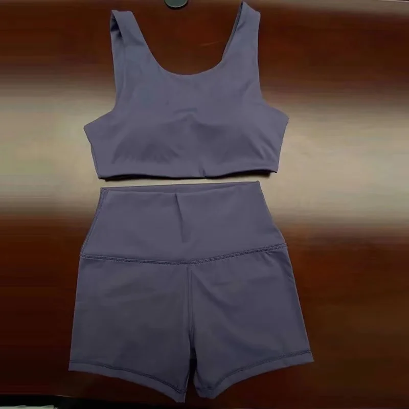 Nylon spandex two piece soft cozy workout fitness gym yoga shorts women fitness set