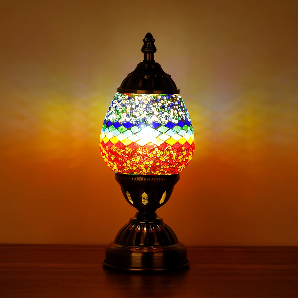 Marrakech Handmade Moroccan Lantern Tiffany Style Bedside Lamp Turkish Mosaic Glass Table Lamp for Room Decor