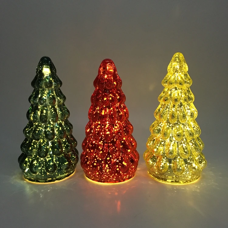 Luminous glass Christmas tree statuette battery powered desktop fireplace Christmas decoration glass ornaments
