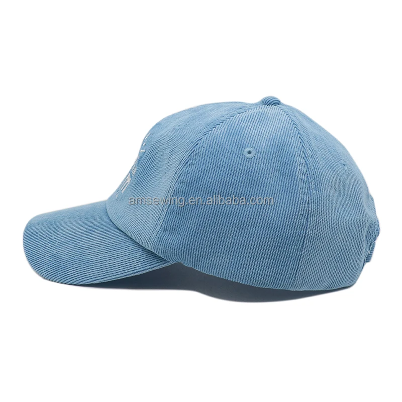 High Quality 6 Panel Custom Embroidery Logo Wholesale Touch Fasteners Snapback Caps Corduroy Unstructured Flat Brim Dad Hats