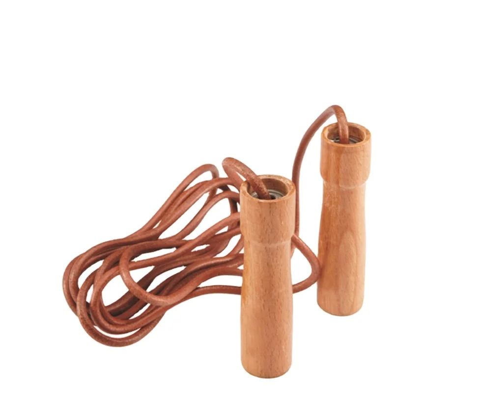 Hot selling wooden handle leather jump rope