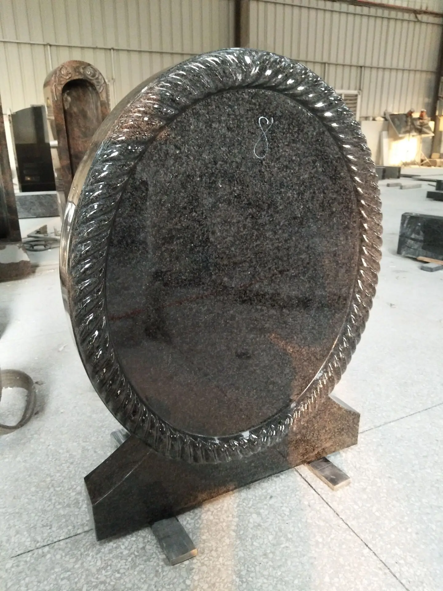 Child Angel Statue Polished Funeral Gravestone Headstone Tombstone with Carved Black Heart