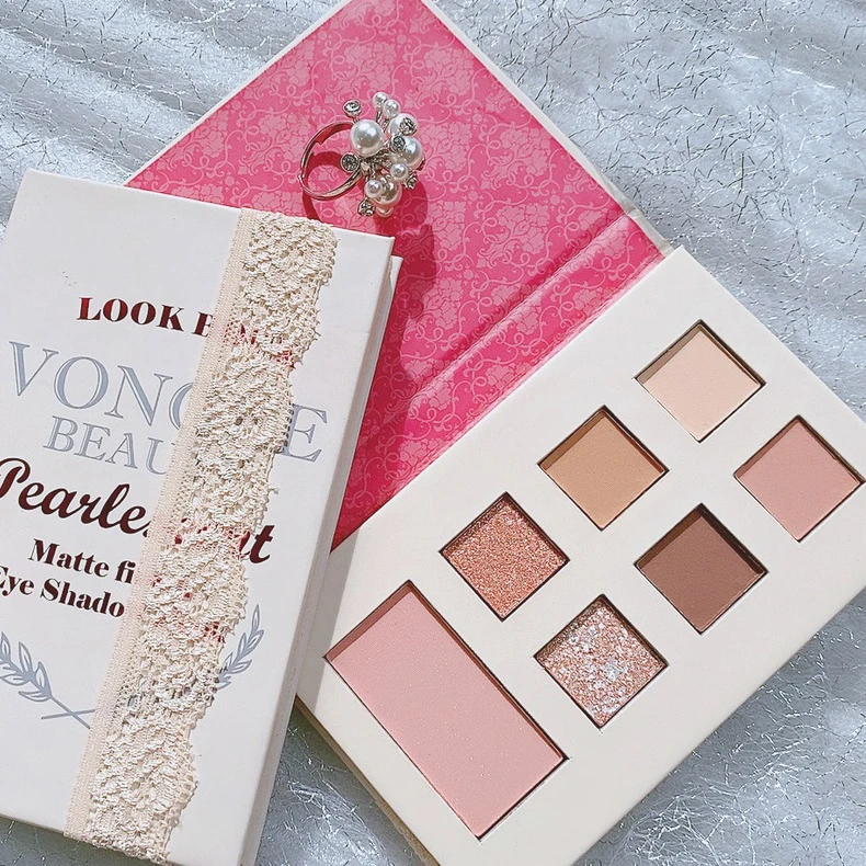 VONGEE Lace Design Handbook Neutral 7 Shades Eye Shadow Palette Travel Natural Women Makeup Talc Free White Eyeshadow