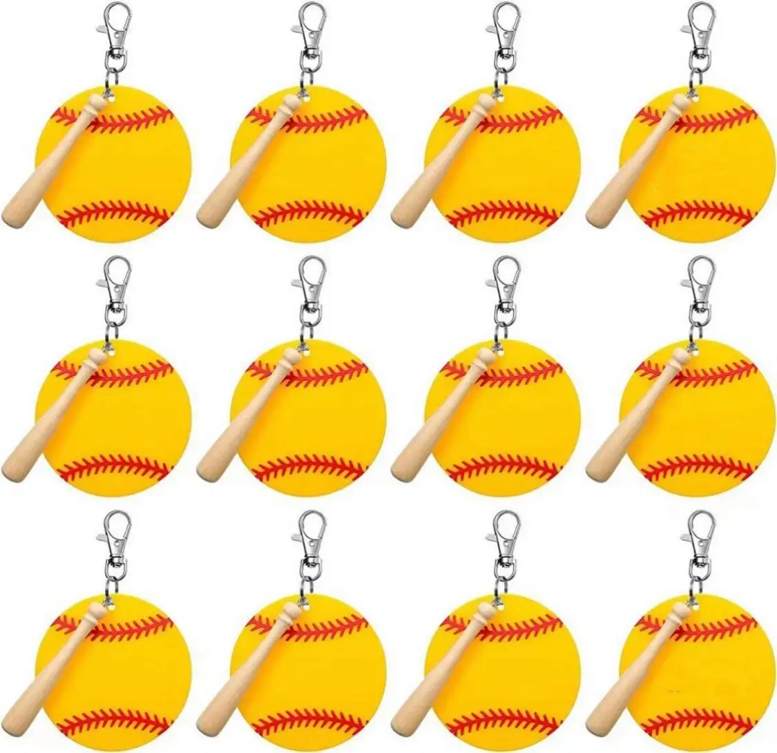 Baseball Wood Bat for DIY Sports Party Baseball Key Chains 12 Set Baseball Softball Blanks Acrylic Keychain Kit with Miniature