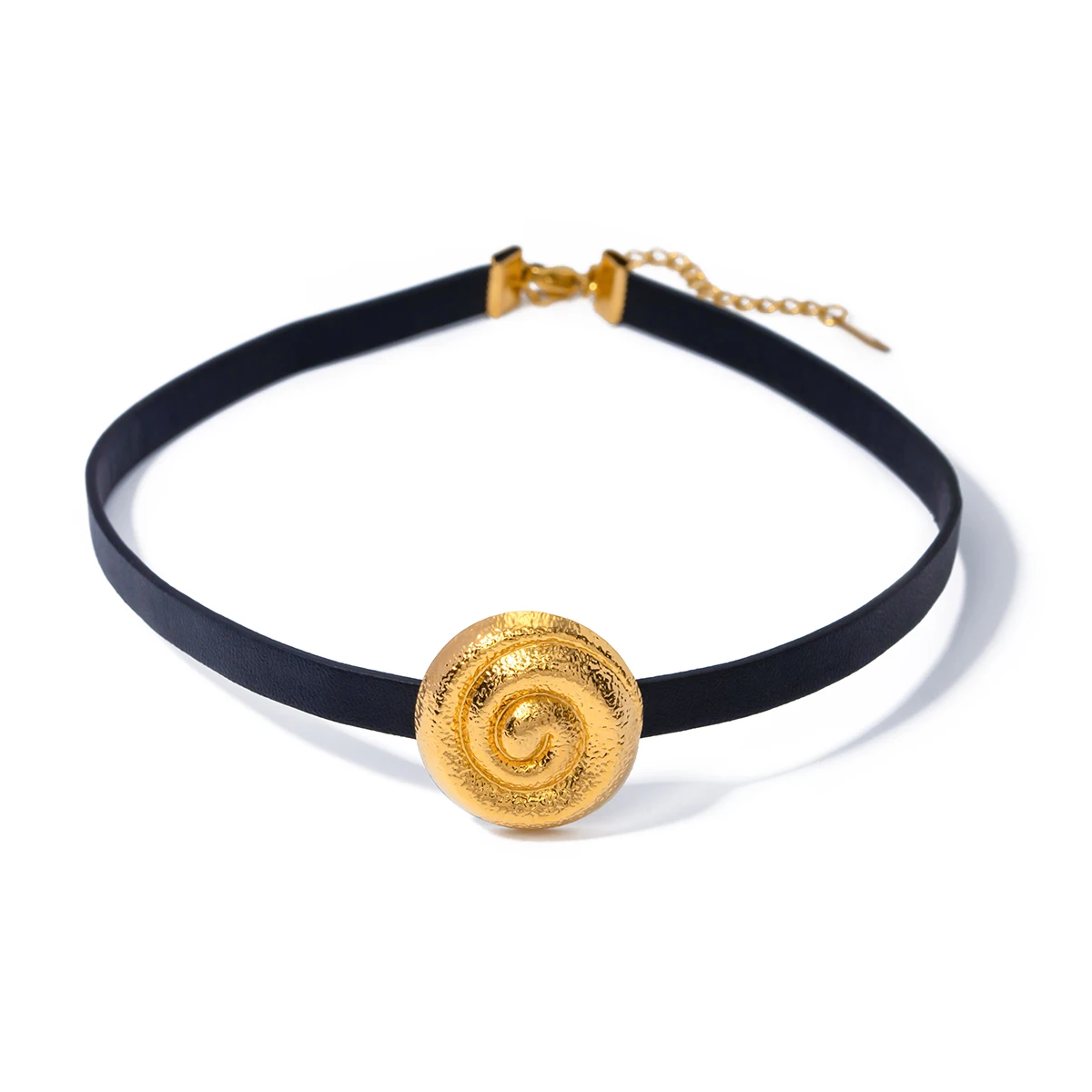 J&D Designer Style Spiral Circular Leather Rope Necklace 18k PVD Stainless Steel Gold Plated Waterproof Necklace For Women