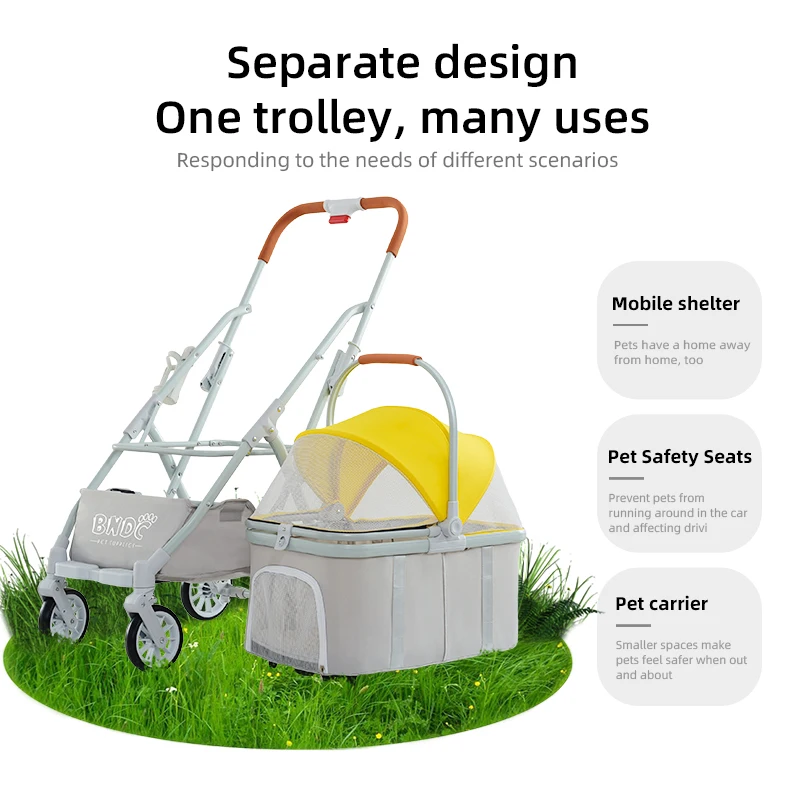 Factory Price 2 in 1 Portable Dogs Cart Comfortable Pet Cat Dog Stroller with Advanced Shock Absorbers