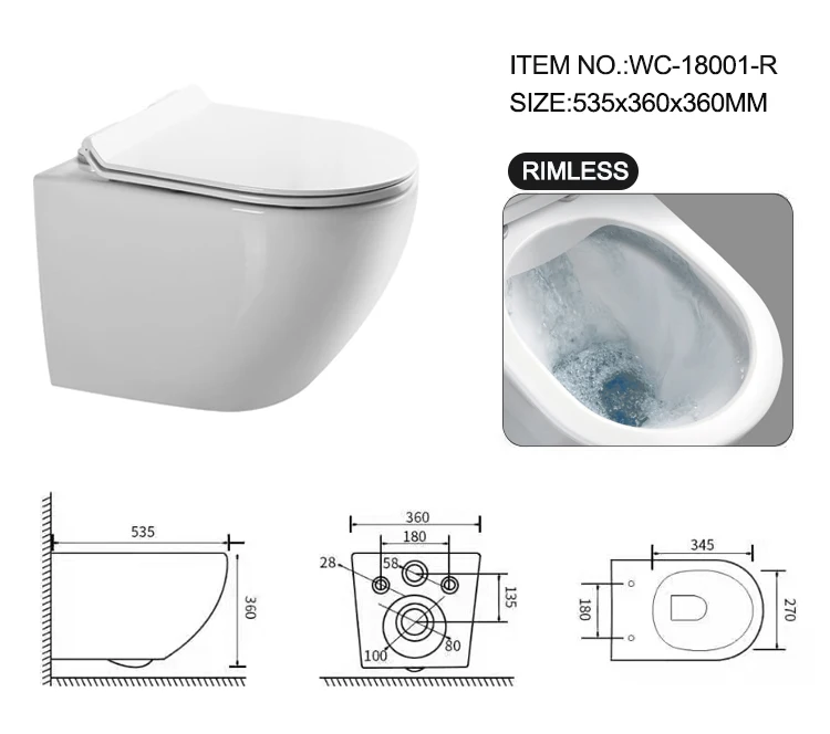 OVS cUPC North America White Color Ceramic Bathroom Tankless Wall Mounted Urinal Rimless Toilet