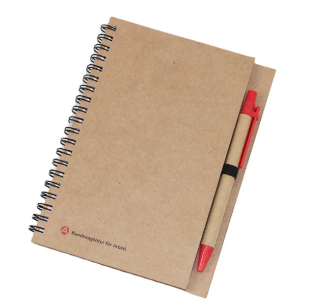 Spiral Notebook with Pen Business Customized Eco Spiral Craft Paper Cover Notebook With Pen