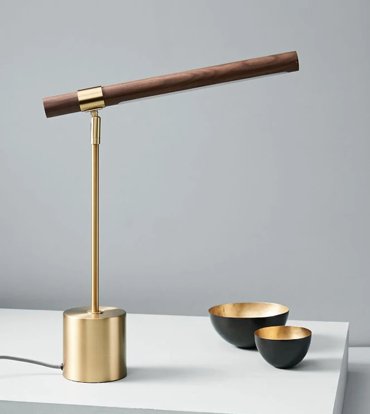 
Modern Hotel Style Brass Base Wooden Pattern LED Reading Table Lamp 