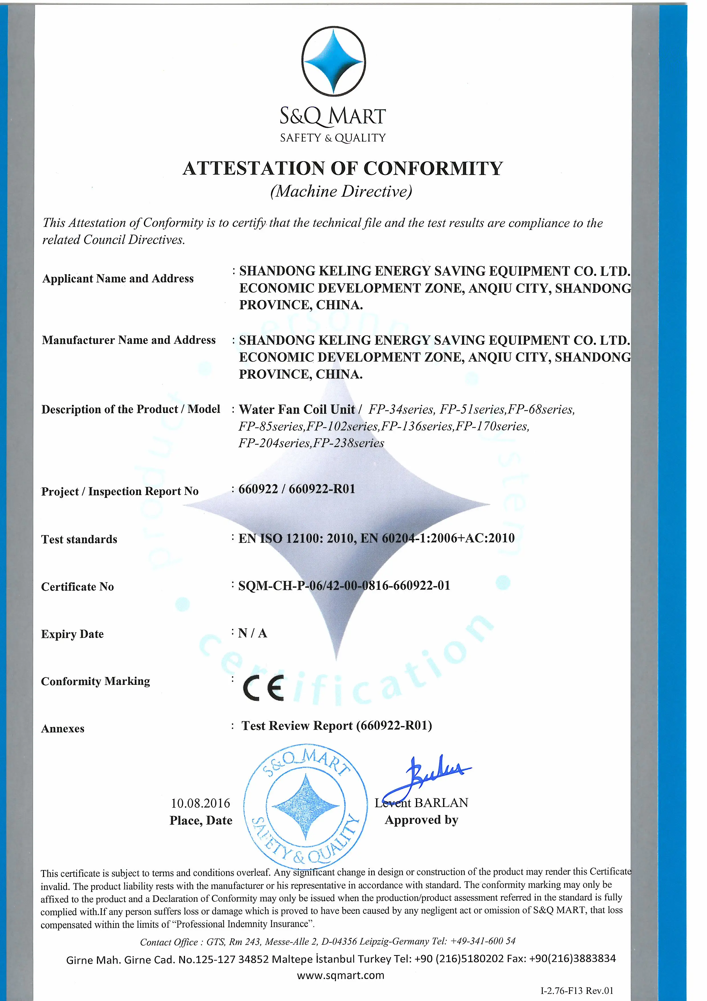 Energy saving water fan coil  unit for chiller and heat pump FP34