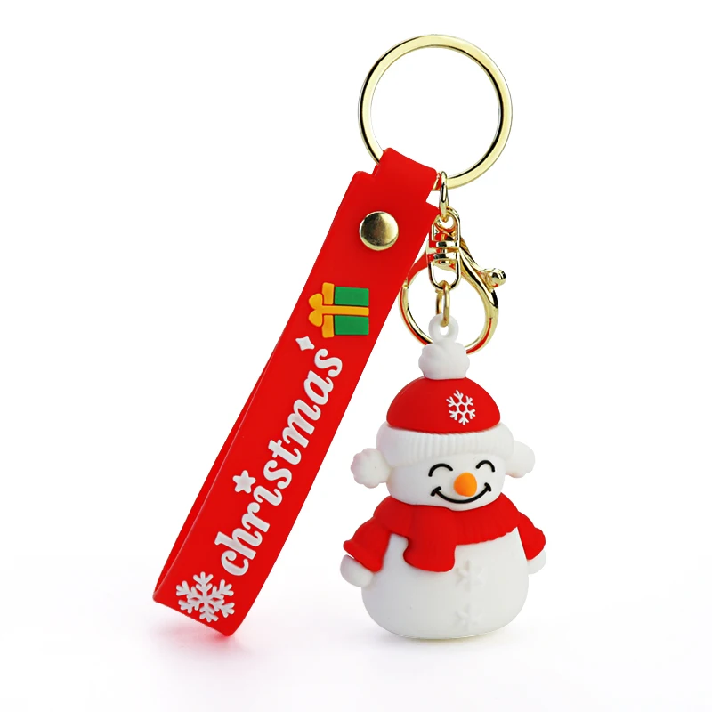 Promotion Creativity PVC Christmas Decorations Key Chain Cartoon Cuteness 3D Christmas Snowman Christmas Tree Pendant Key Chain