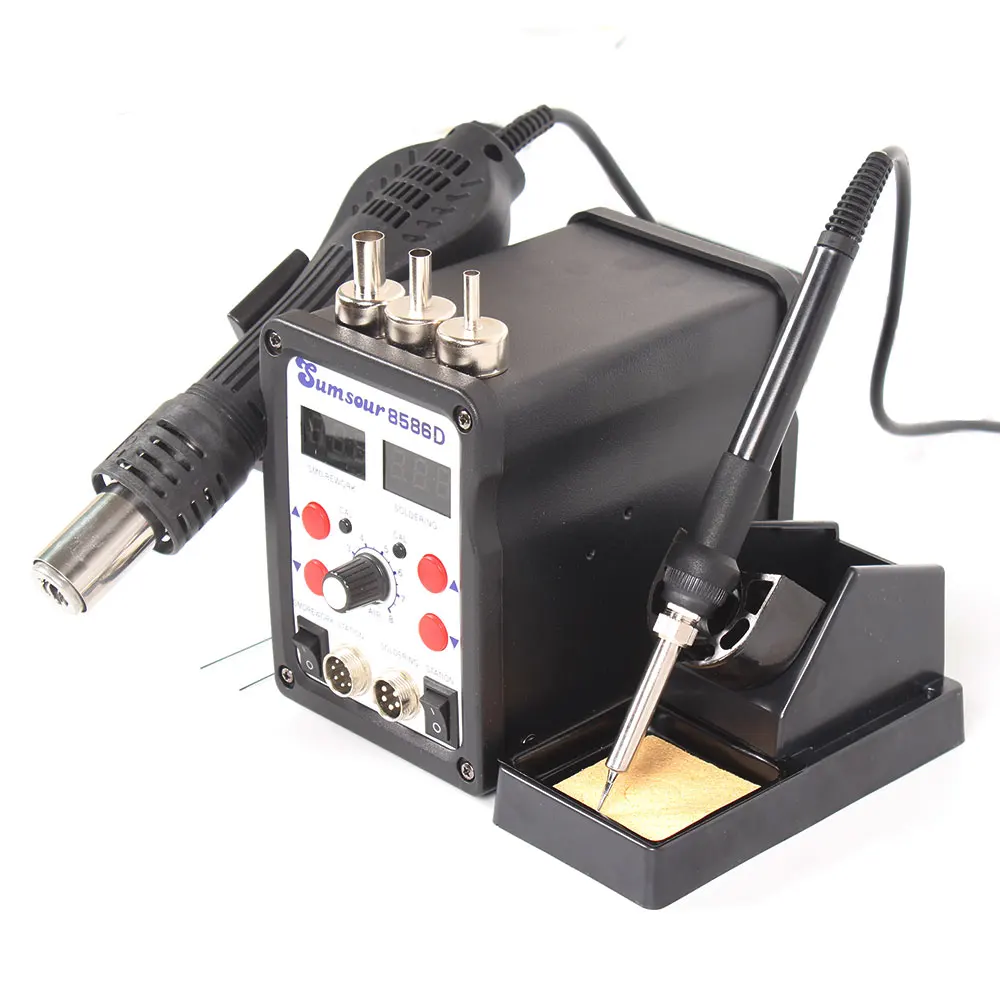 New SMD Solder Station Soldering Iron Hot Air Het Gun 8586D 2in1 110V / 220V ESD BGA Rework Welder Desoldering Repair with Tools
