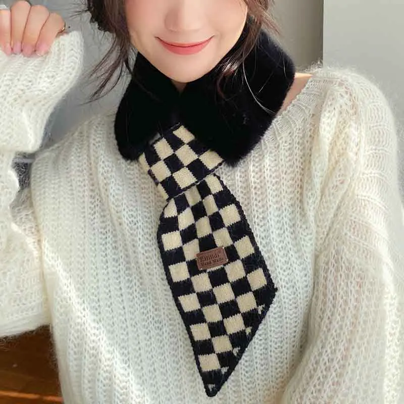 Роскошные зимние черно-белые клетчатые шарфы женские шали в стиле шахматной доски оптовая продажа меховые с индивидуальным