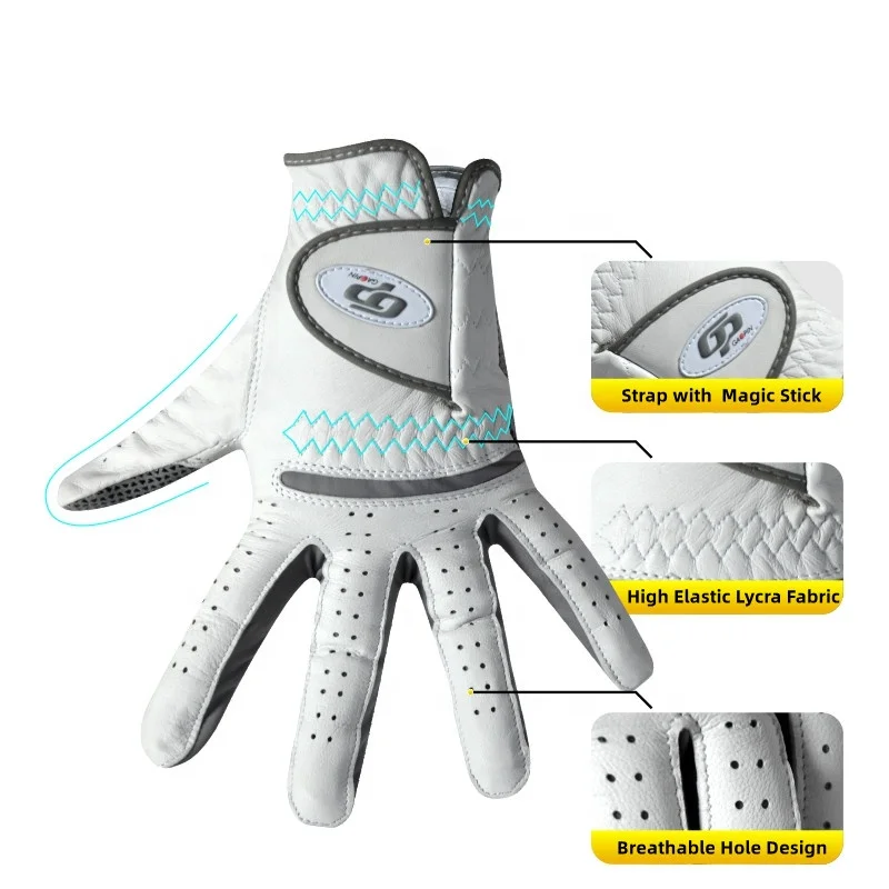 Premium Cabretta Genuine Leather Golf Glove Soft Breathable Anti-slip Sheep Skin Left Hand Custom Size Durable Golf Gloves