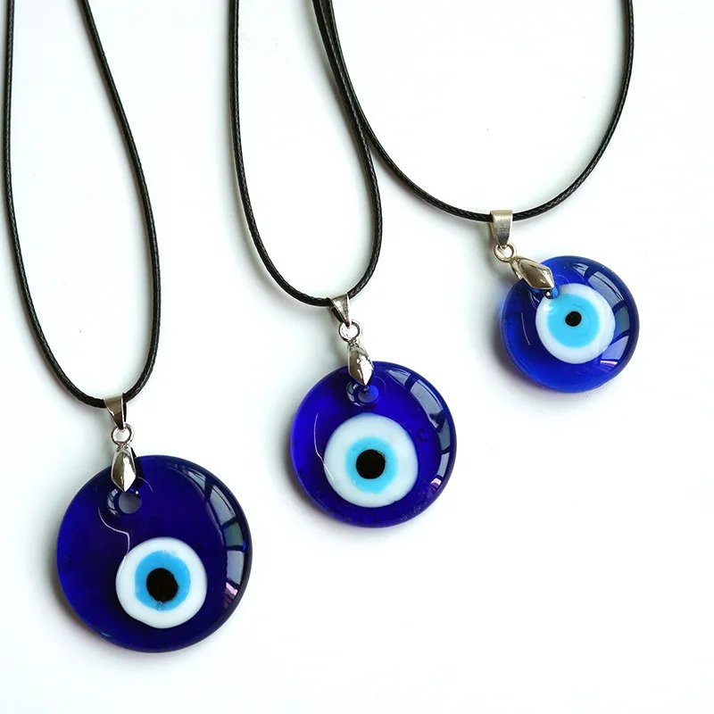 Maxery 2021 Fashion Jewelry Blue Turkish Glass Leather Rope Evil Eye Necklace for Women Men Necklaces Pendant