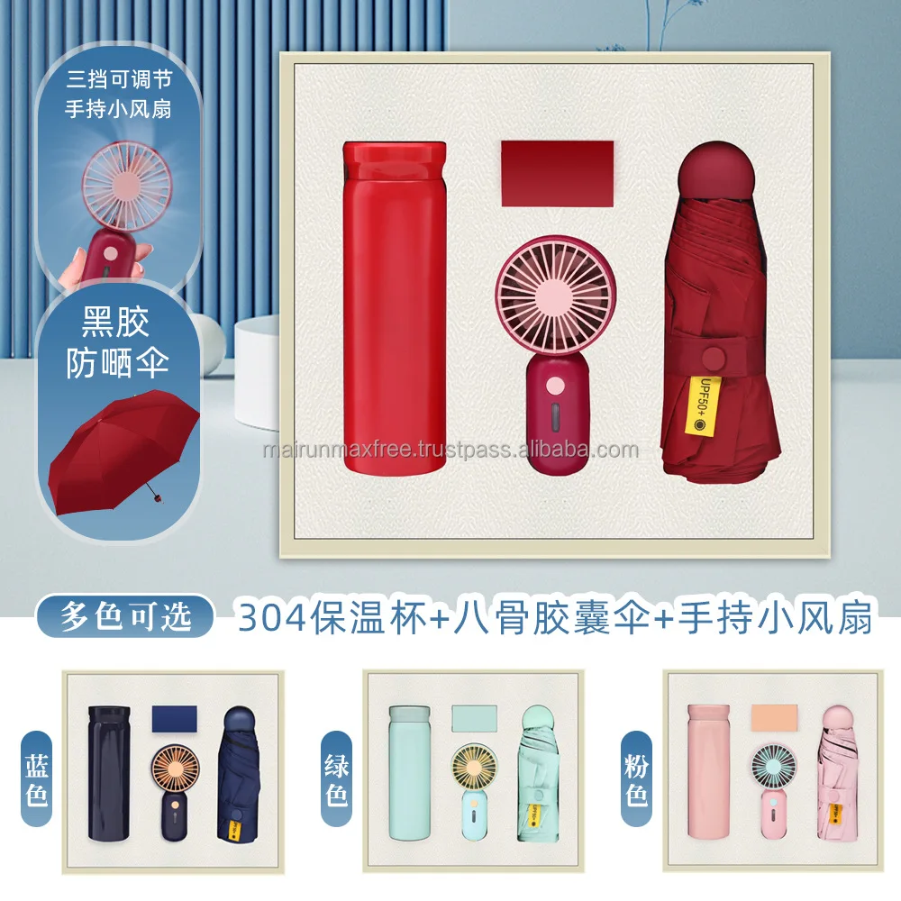 trending new promotion novelty 500ml vacuum flask thermos cup mini fan umbrella sets for business education christmas giveaways
