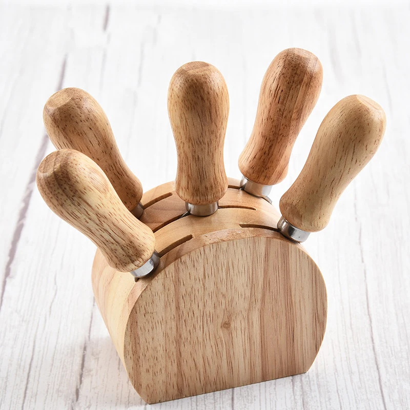 Cheese Knifes Set of 6 Pieces With Special Rubber Wood Cheese Board Rubber Wood Handle Factory Direct Offer