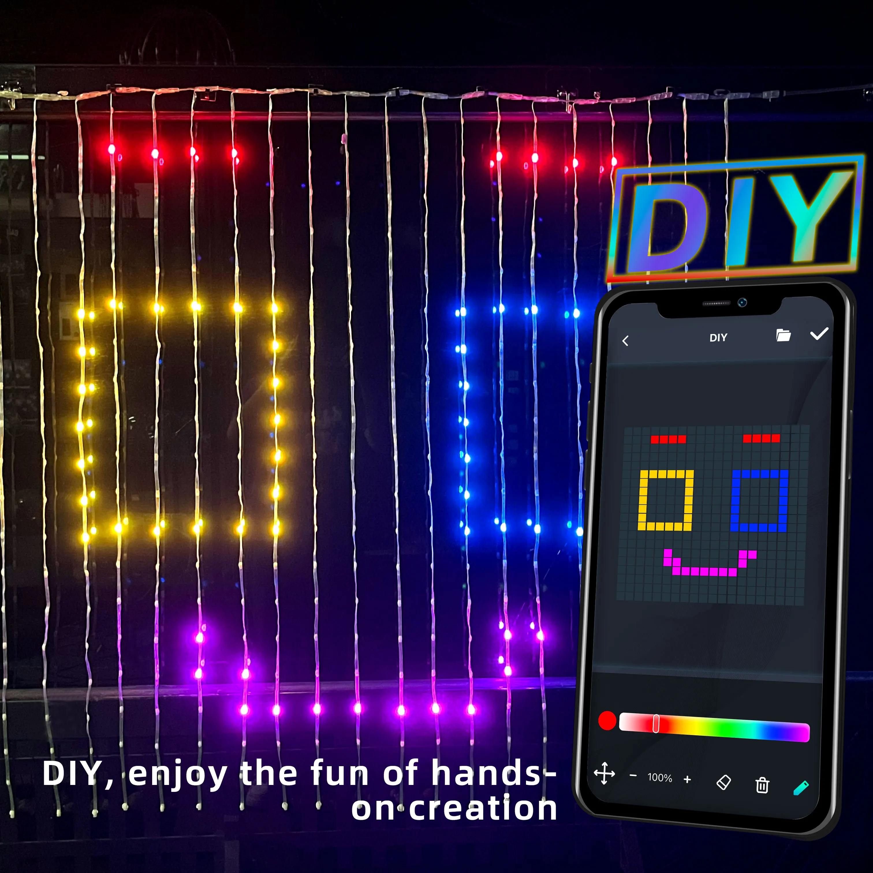 App Controlled DIY Christmas Lamp Smart Home Ceiling Curtain Fairy Lights Led Pixel WS2811 RGB Wedding Decoration Backdrop