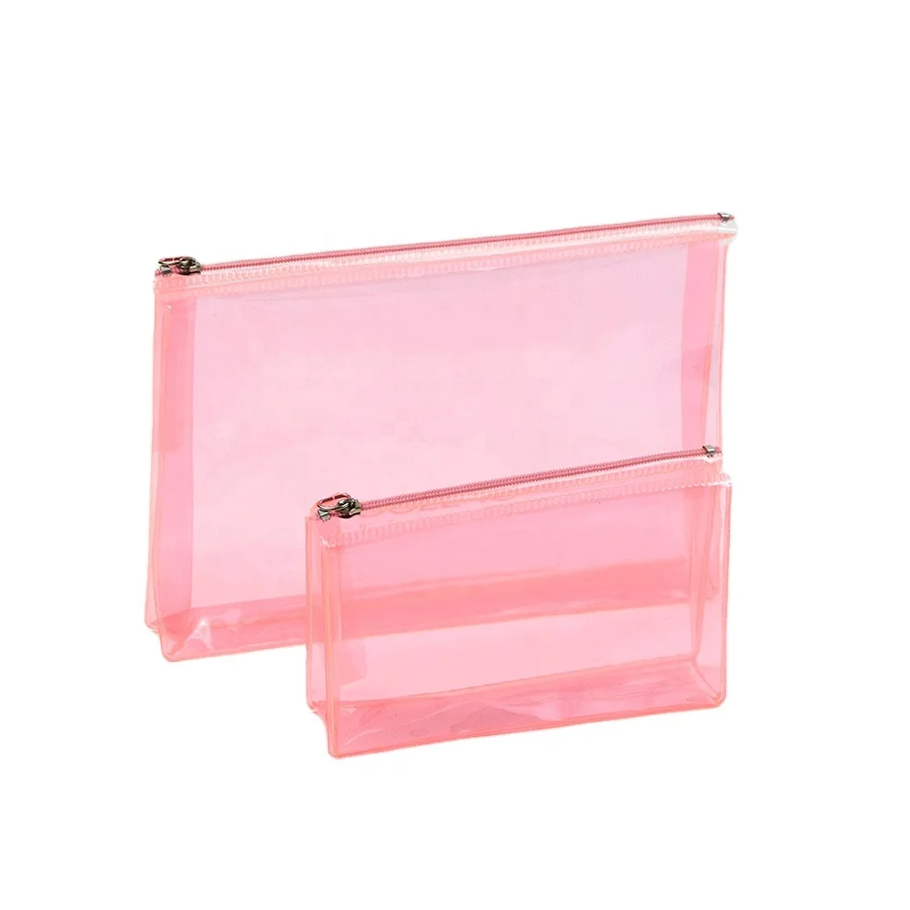 BSCI ISO Sedex FAMA Custom Logo  Pink PVC Storage Makeup Zip Pouch Clear Plastic Cosmetic Bag
