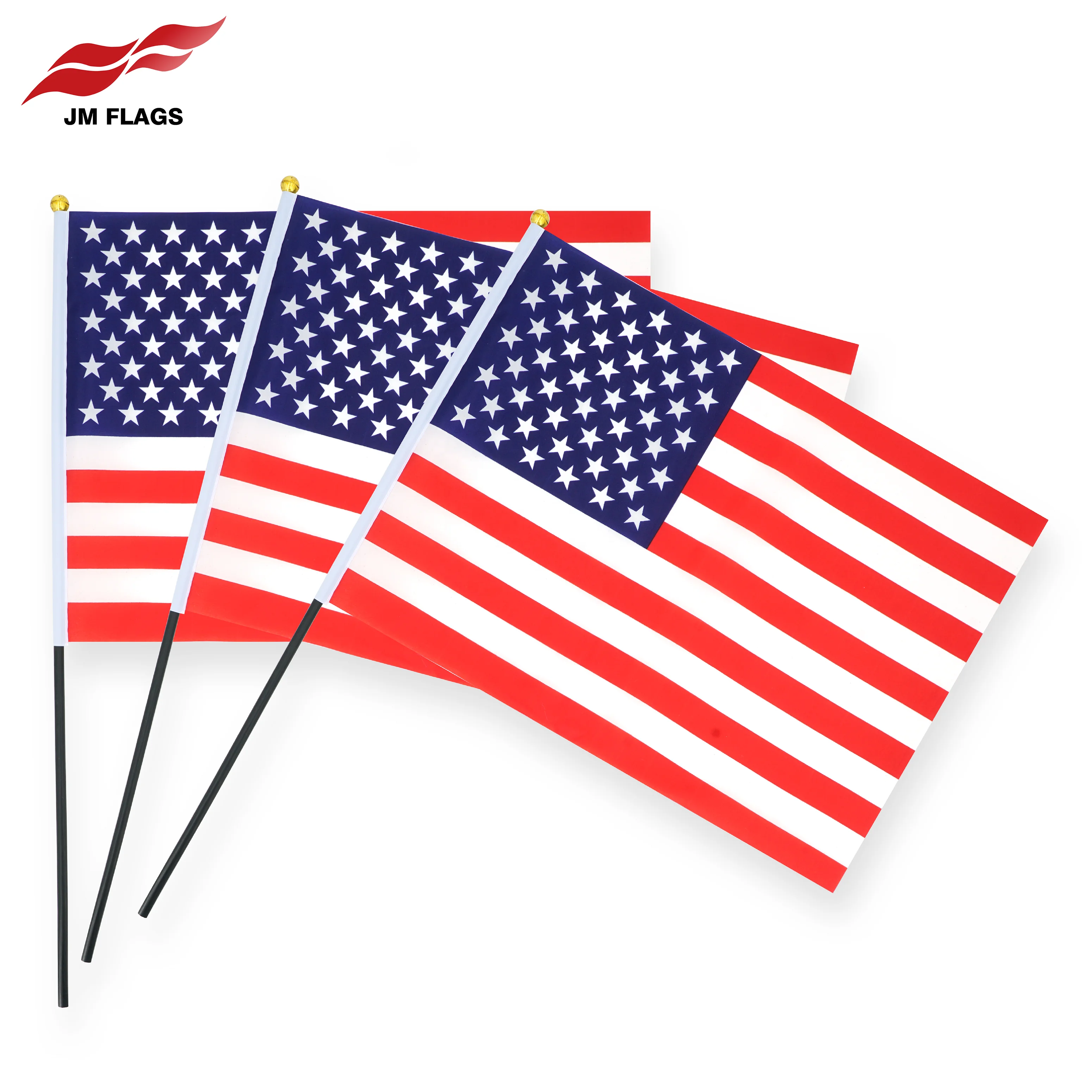 Wholesale 17.7*11.8 inch American Hand Flag black Pole Polyester Hand Decoration American Stick Flags