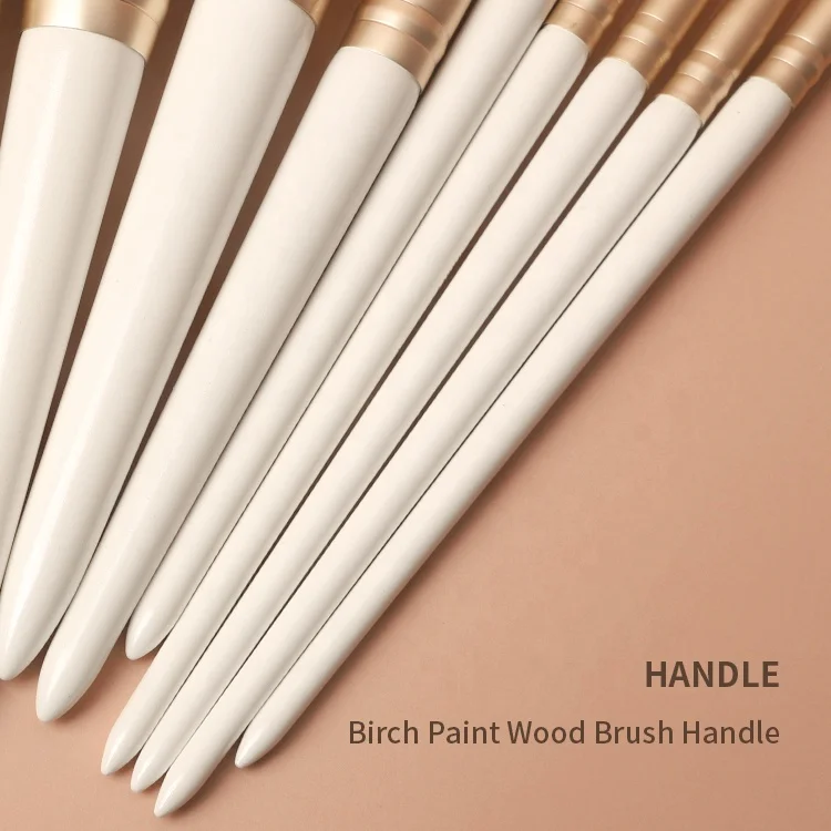 2022 Low Moq White Wooden handle 12 Piece Unique Kabuki Vegan Private Label Professional Customized Makeup Brush Set Cosmetic