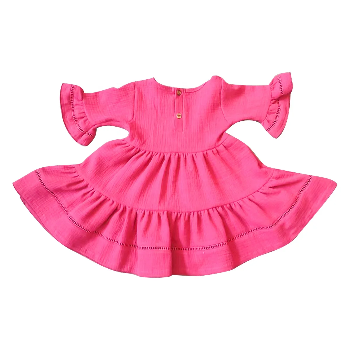 Custom summer baby girl Big cuff cute ruffle dresses match color lace block dress