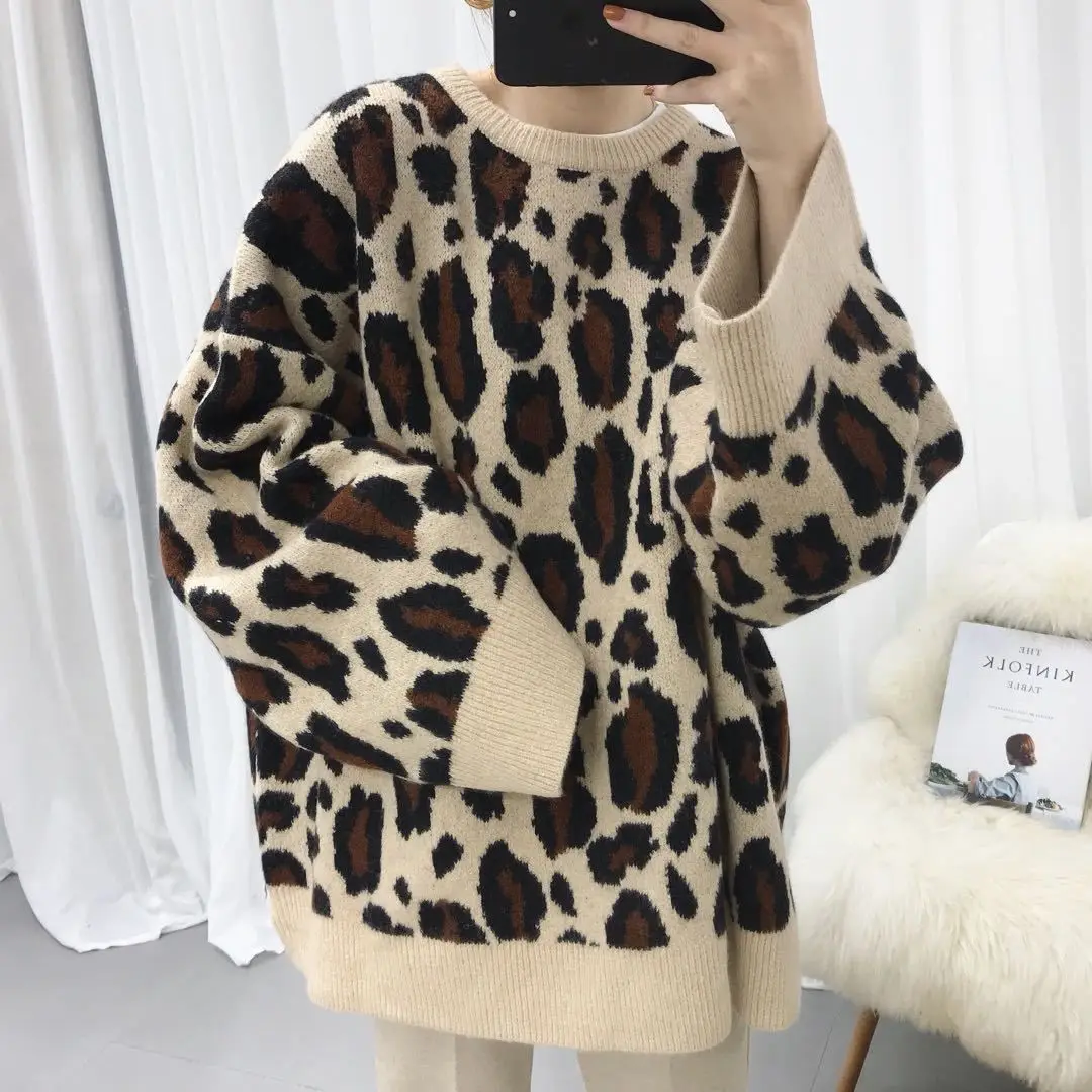 2022 зимняя теплая Модная сексуальная леопардовая одежда для женщин, повседневные женские свитера больших размеров