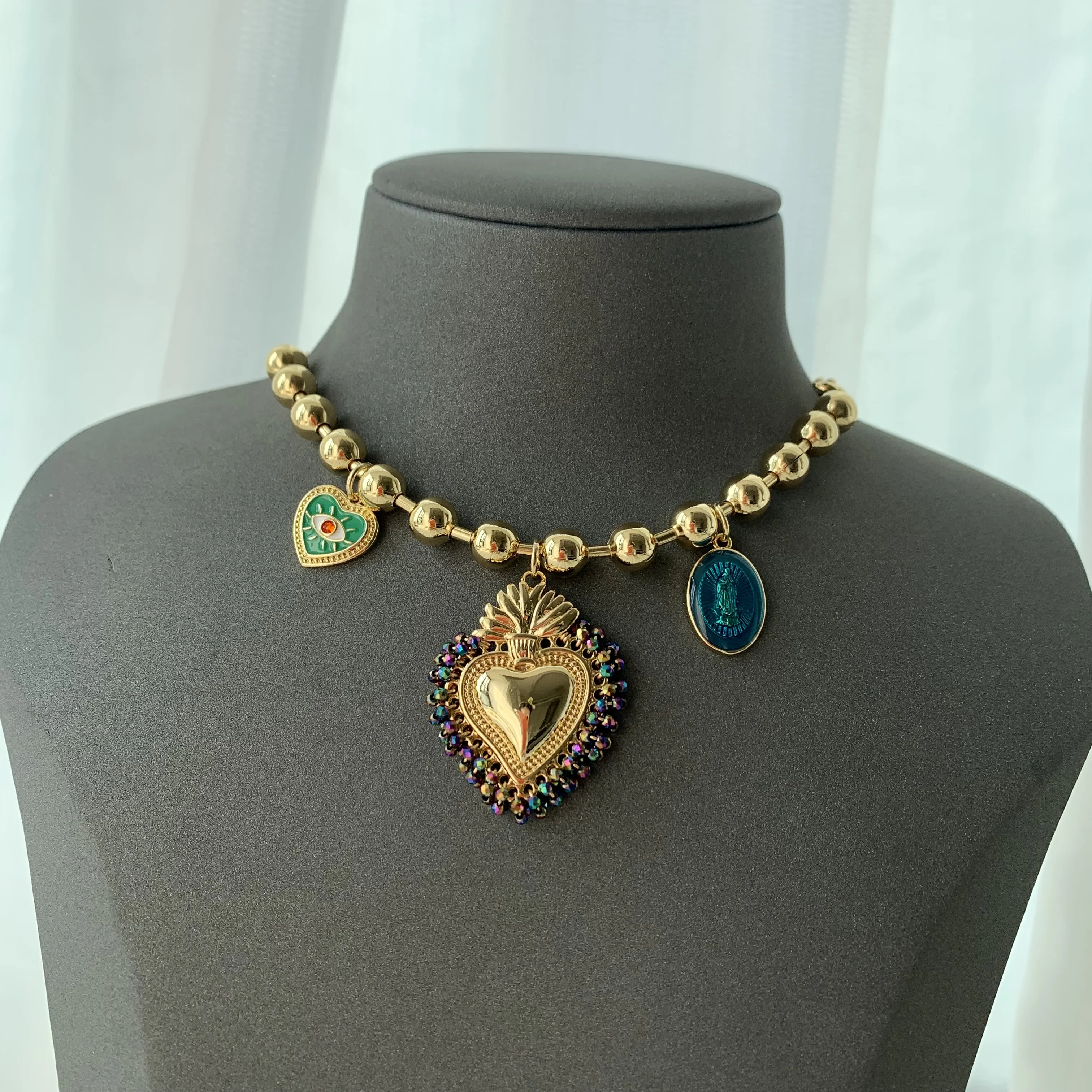 LS-L3161 New Arrival ball chain necklace women fashion jewelry religious sacred heart necklaces men 18k gold necklace