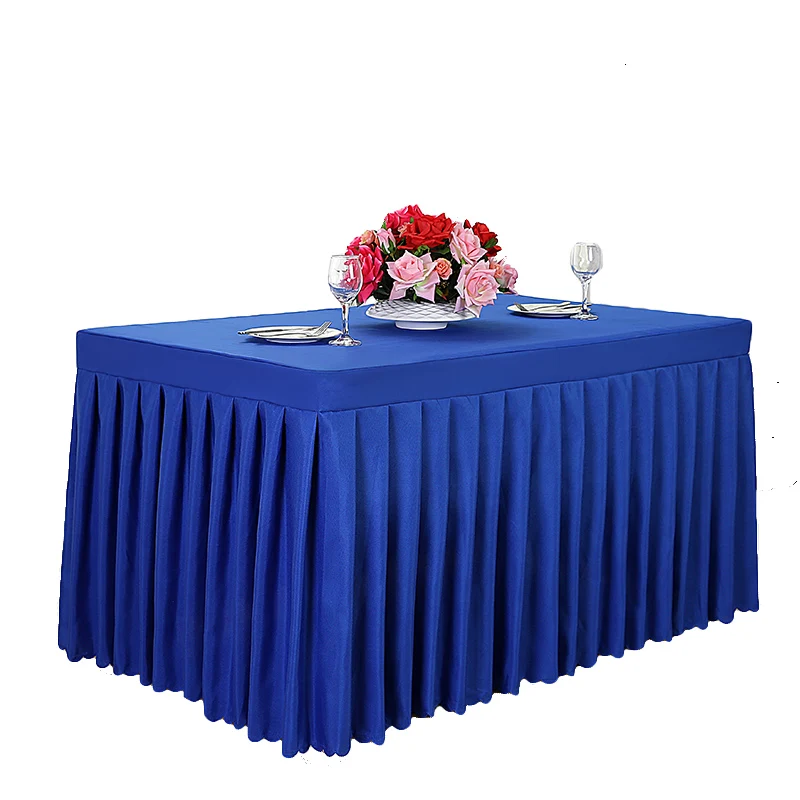 Wholesale cheap rectangle polyester wedding banquet tablecloth washable separated table skirt