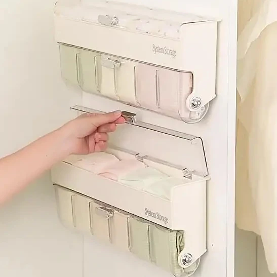 Cell Acrylic Self Adhesive Anti Dust Boxes for Clothes Lingerie Ties Underwear Wall Mount plastic drawer organizer set