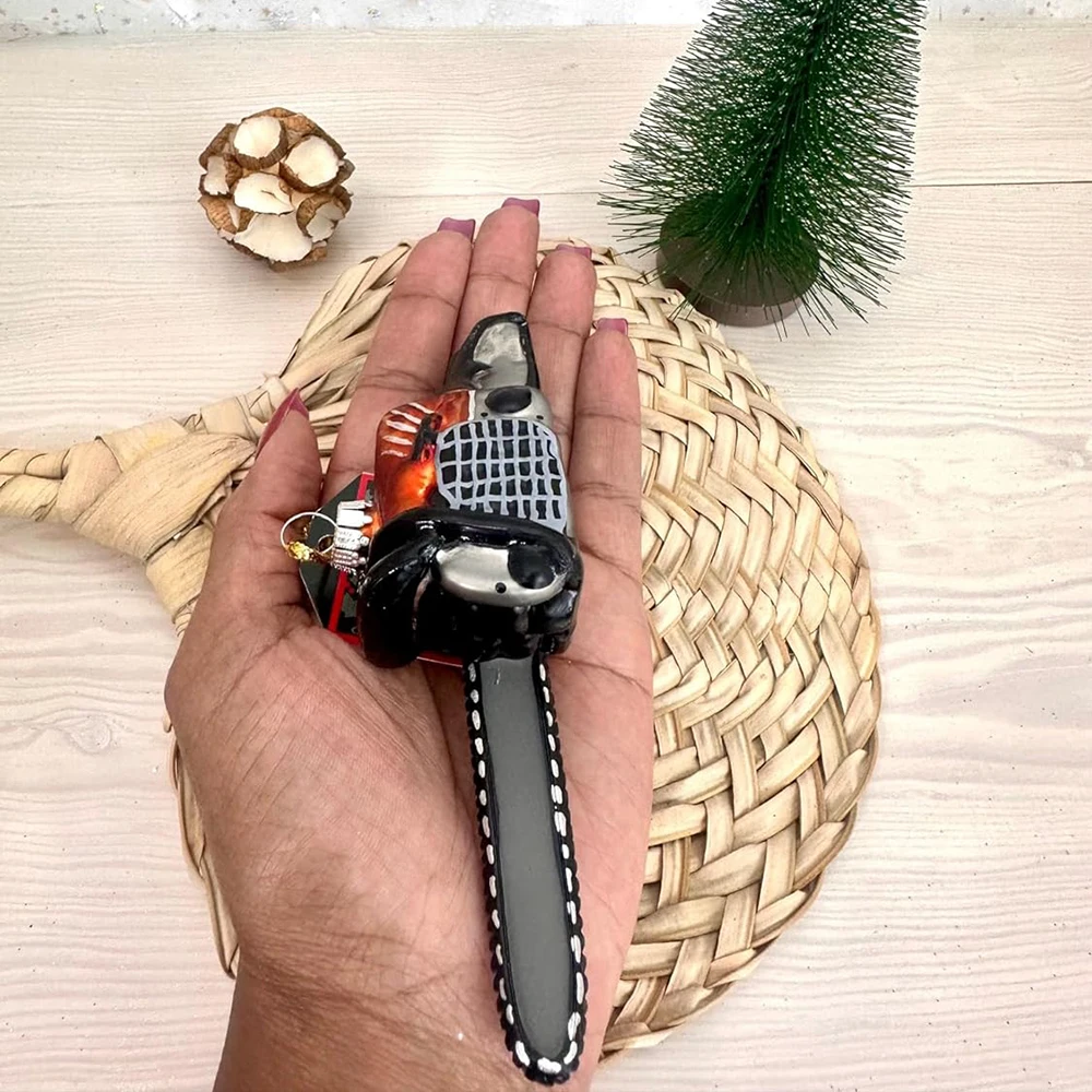 Holiday Hand Blown Glass Tool Hanging Decor chainsaw shape Christmas Tree Gift Ornaments Eco-friendly