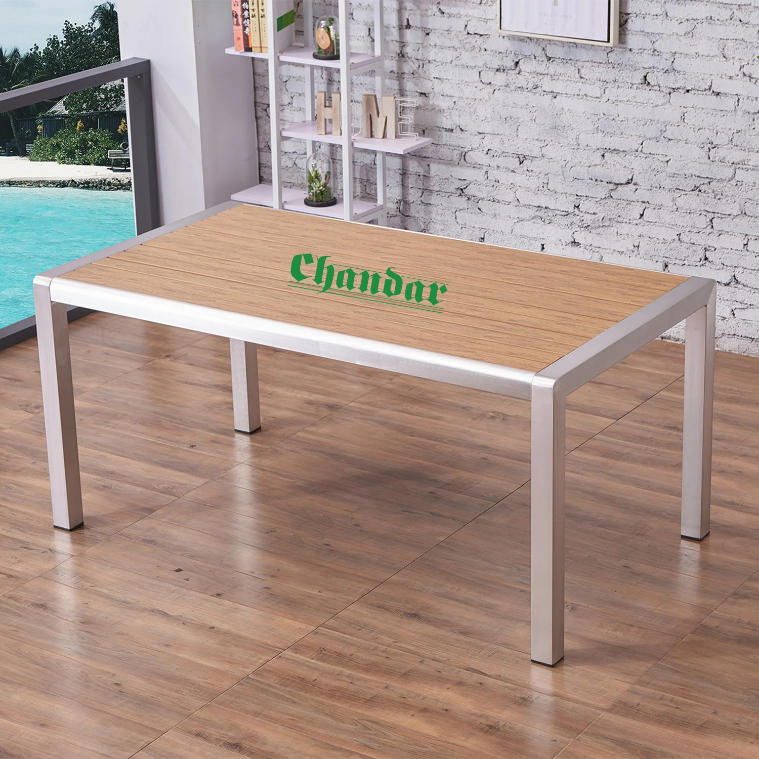 Outdoor Brushed Aluminum Design Garden Furniture Dining Tables and Chairs Set