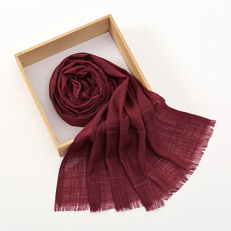 Autumn and Winter Must-Have Solid Color Minimalist Plaid Printed Long Scarf with Fur Whiskers Versatile and Breathable