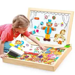 Educational Wooden Toy Double-sided Drawing Board Magnetic Jigsaw  Circus Puzzle